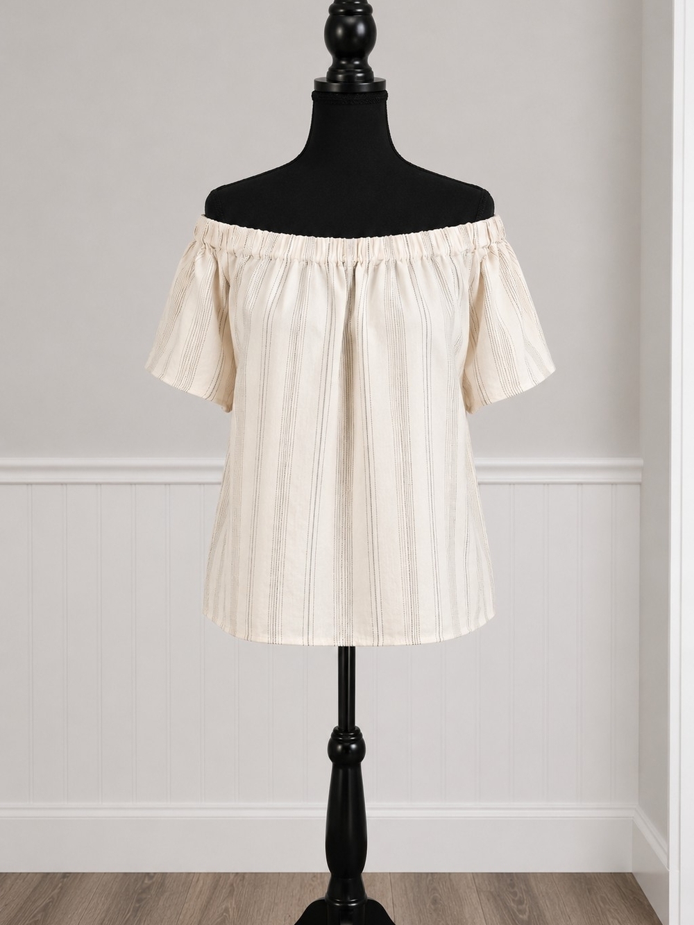 H&M Off-Shoulder Cream Stripe Top